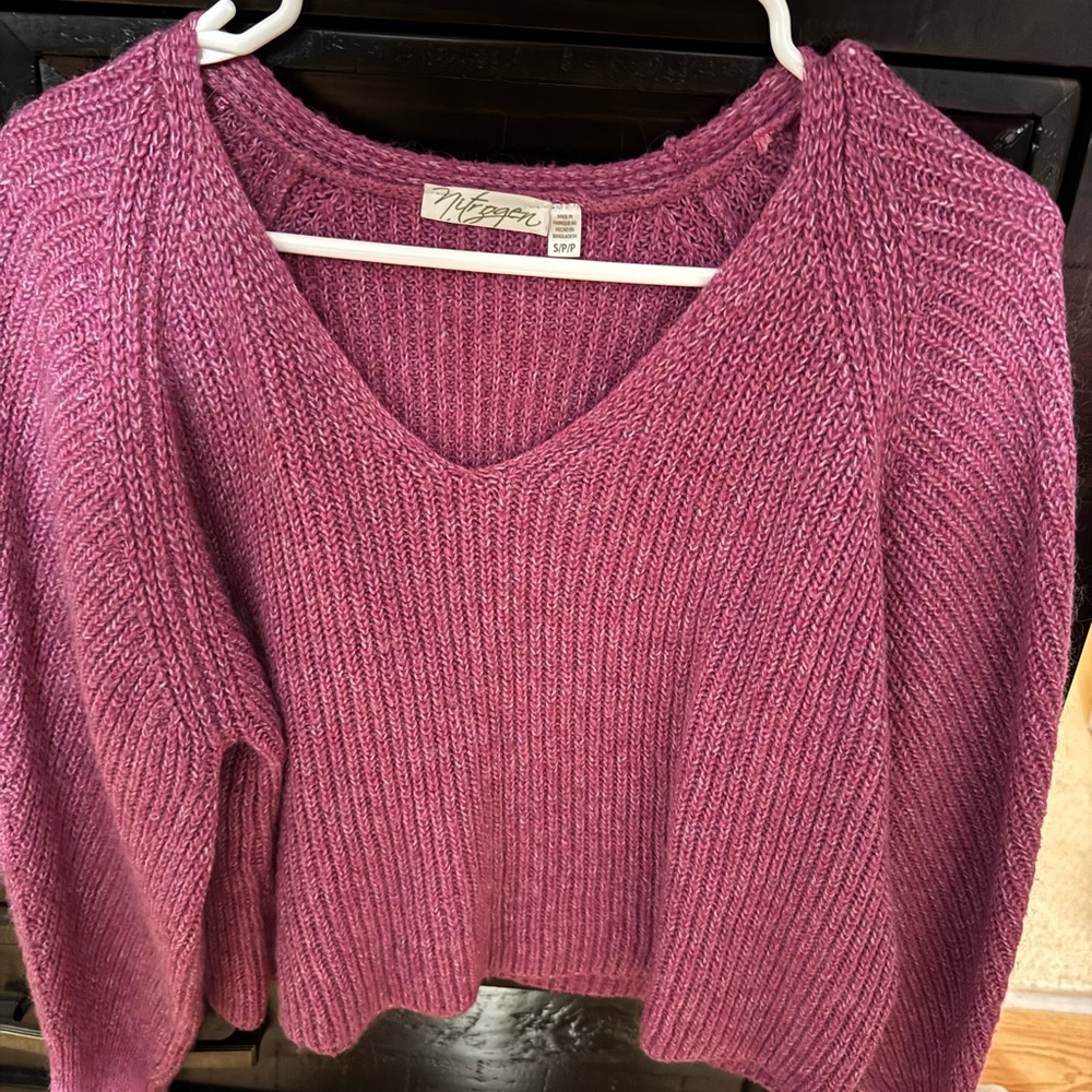 Pink V-Neck Ribbed Knit Sweater